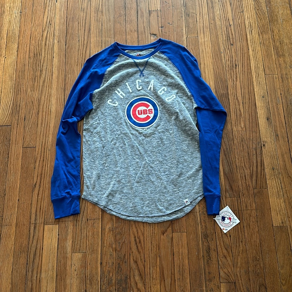 Sz M Men’s Women’s Cubs Majestic Baseball Tee Long Sleeve Gray
